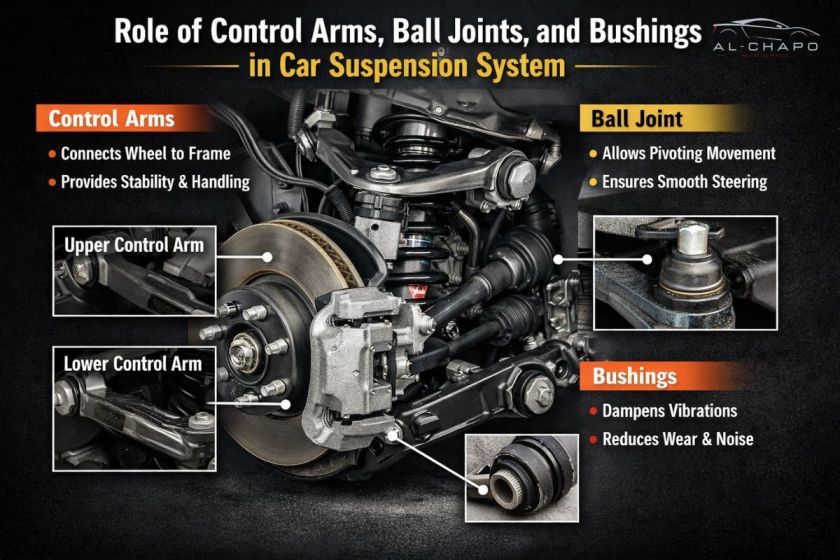 Role of Control Arms, Ball Joints, and Bushings in Suspension