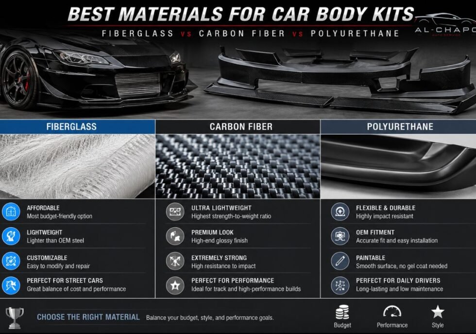 Best Materials for Car Body Kits: Fiberglass vs Carbon Fiber vs Polyurethane